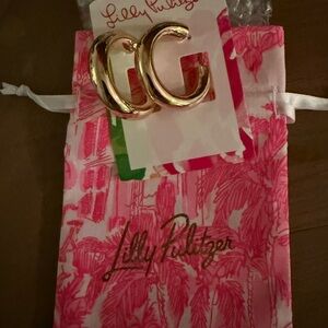 Lilly Pulitzer Gold Hoop Earrings with Pink Floral Pouch
